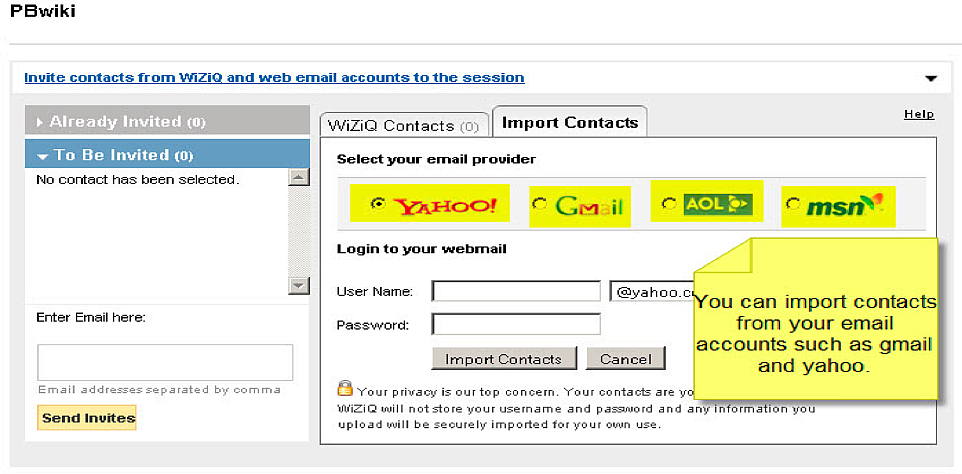 Figure 9. Inviting contacts and email accounts